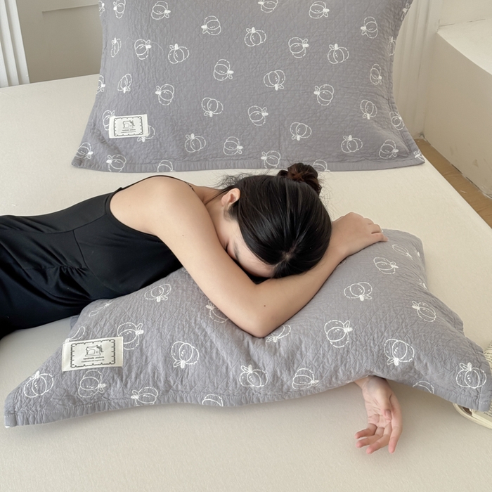 91家纺网 家纺一手货源 找家纺 乐家毛巾被（工厂自产自销） 2026新款精梳安心棉全棉纯棉色织提花枕巾单枕巾枕巾单件 灰色南瓜枕巾