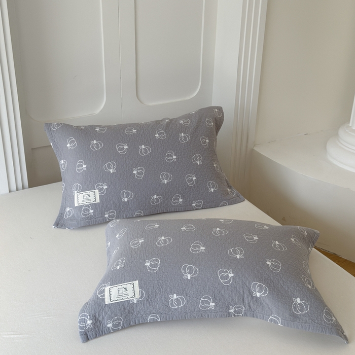 91家纺网 家纺一手货源 找家纺 乐家毛巾被（工厂自产自销） 2026新款精梳安心棉全棉纯棉色织提花枕巾单枕巾枕巾单件 灰色南瓜枕巾