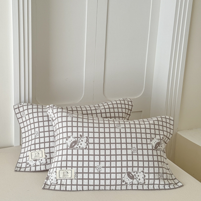 乐家毛巾被（工厂自产自销） 2026新款精梳安心棉全棉纯棉色织提花枕巾单枕巾枕巾单件 格子长颈鹿枕巾