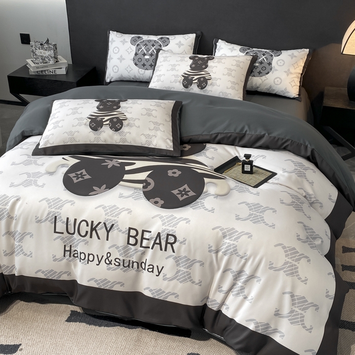 91家纺网 家纺一手货源 找家纺 奥汀洛家纺 2026新款轻奢数码印花冰丝四件套 冰丝-奶油熊