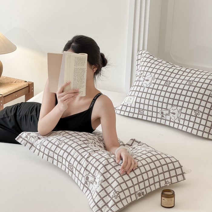 91家纺网 家纺一手货源 找家纺 乐家毛巾被（工厂自产自销） 2026新款精梳安心棉全棉纯棉色织提花枕巾单枕巾枕巾单件 墨镜鸭枕巾