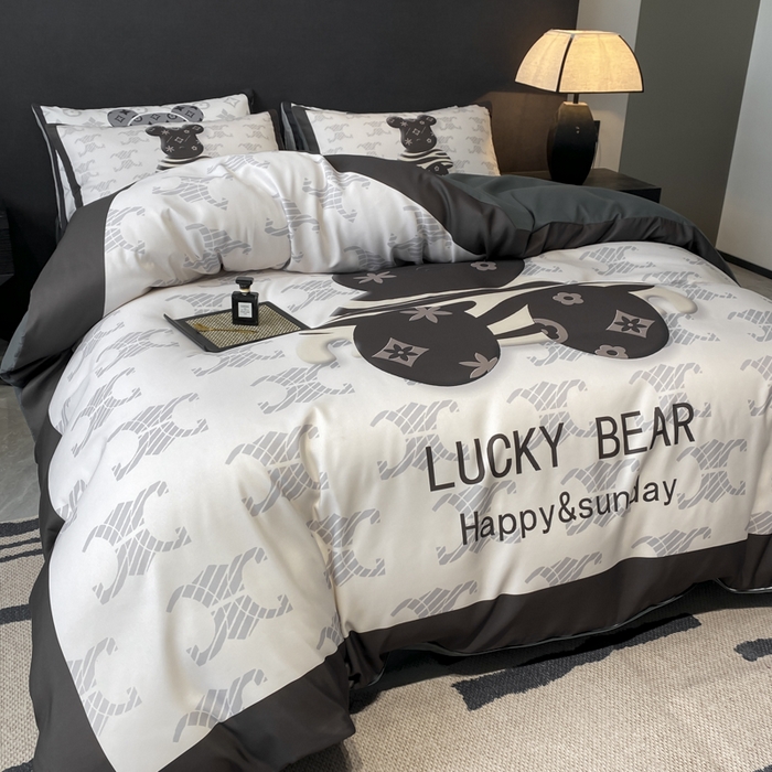 91家纺网 家纺一手货源 找家纺 奥汀洛家纺 2026新款轻奢数码印花冰丝四件套 冰丝-奶油熊