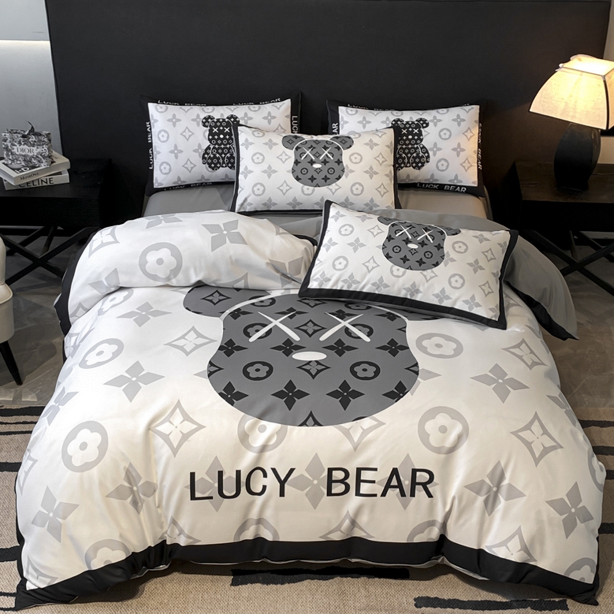 奥汀洛家纺 2026新款轻奢数码印花冰丝四件套 冰丝-幸运熊