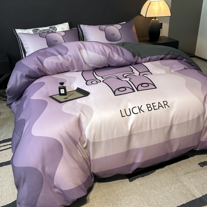 91家纺网 家纺一手货源 找家纺 奥汀洛家纺 2026新款轻奢数码印花冰丝四件套 冰丝-炫彩熊