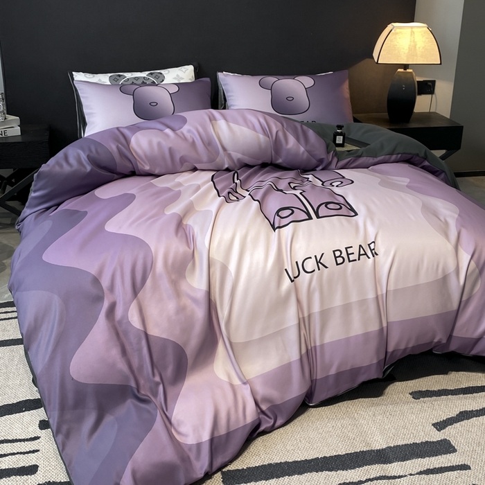 91家纺网 家纺一手货源 找家纺 奥汀洛家纺 2026新款轻奢数码印花冰丝四件套 冰丝-炫彩熊