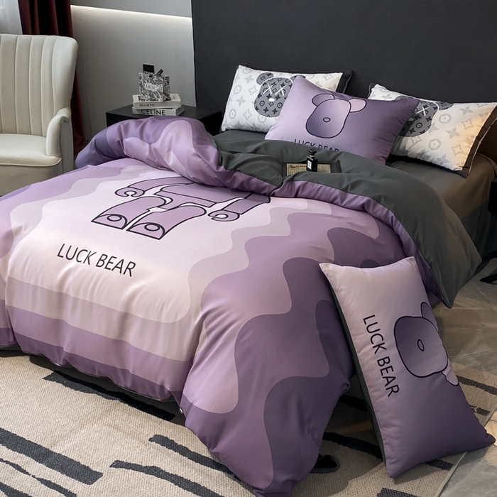 91家纺网 家纺一手货源 找家纺 奥汀洛家纺 2026新款轻奢数码印花冰丝四件套 冰丝-炫彩熊