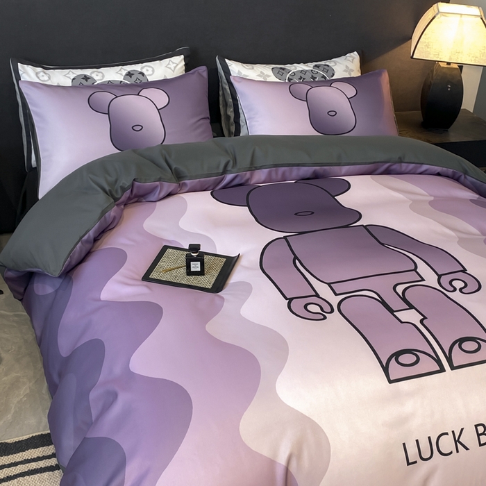 91家纺网 家纺一手货源 找家纺 奥汀洛家纺 2026新款轻奢数码印花冰丝四件套 冰丝-炫彩熊