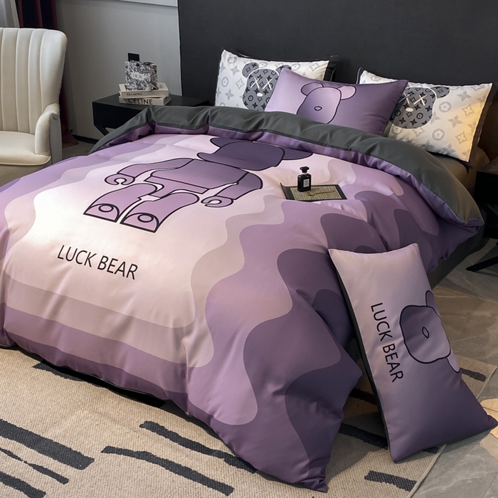 91家纺网 家纺一手货源 找家纺 奥汀洛家纺 2026新款轻奢数码印花冰丝四件套 冰丝-炫彩熊