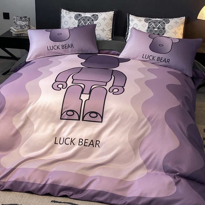 91家纺网 家纺一手货源 找家纺 奥汀洛家纺 2026新款轻奢数码印花冰丝四件套 冰丝-炫彩熊