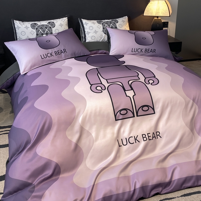 91家纺网 家纺一手货源 找家纺 奥汀洛家纺 2026新款轻奢数码印花冰丝四件套 冰丝-炫彩熊