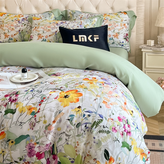 91家纺网 家纺一手货源 找家纺 蓝米卡夫 2026夏季新款60S天丝提花数码印花四件套（礼盒包装） 夏之初