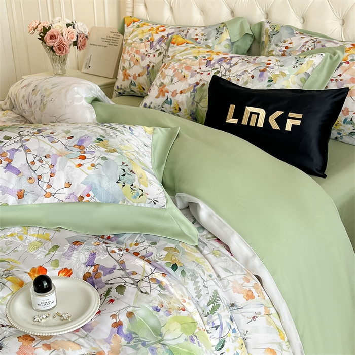 91家纺网 家纺一手货源 找家纺 蓝米卡夫 2026夏季新款60S天丝提花数码印花四件套（礼盒包装） 夏之初