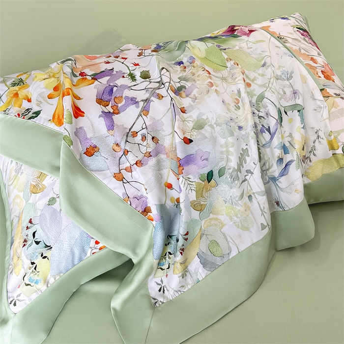 91家纺网 家纺一手货源 找家纺 蓝米卡夫 2026夏季新款60S天丝提花数码印花四件套（礼盒包装） 夏之初