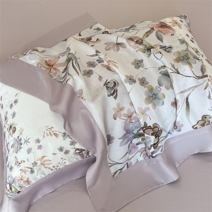 91家纺网 家纺一手货源 找家纺 蓝米卡夫 2026夏季新款60S天丝提花数码印花四件套（礼盒包装） 春之语-紫