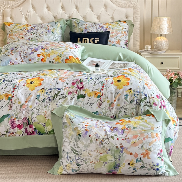 91家纺网 家纺一手货源 找家纺 蓝米卡夫 2026夏季新款60S天丝提花数码印花四件套（礼盒包装） 夏之初