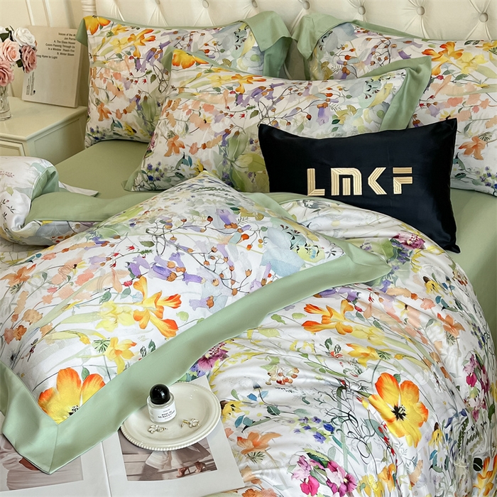 91家纺网 家纺一手货源 找家纺 蓝米卡夫 2026夏季新款60S天丝提花数码印花四件套（礼盒包装） 夏之初