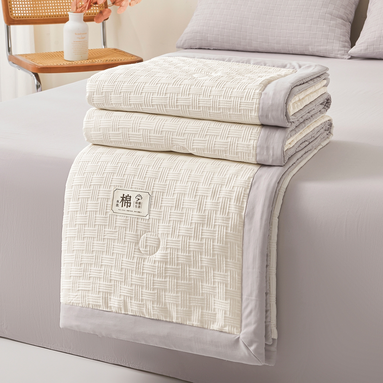 91家纺网 家纺一手货源 找家纺 好睡棉 2026新款华夫格双拼夏被夏凉被空调被新疆棉花被子 白拼灰