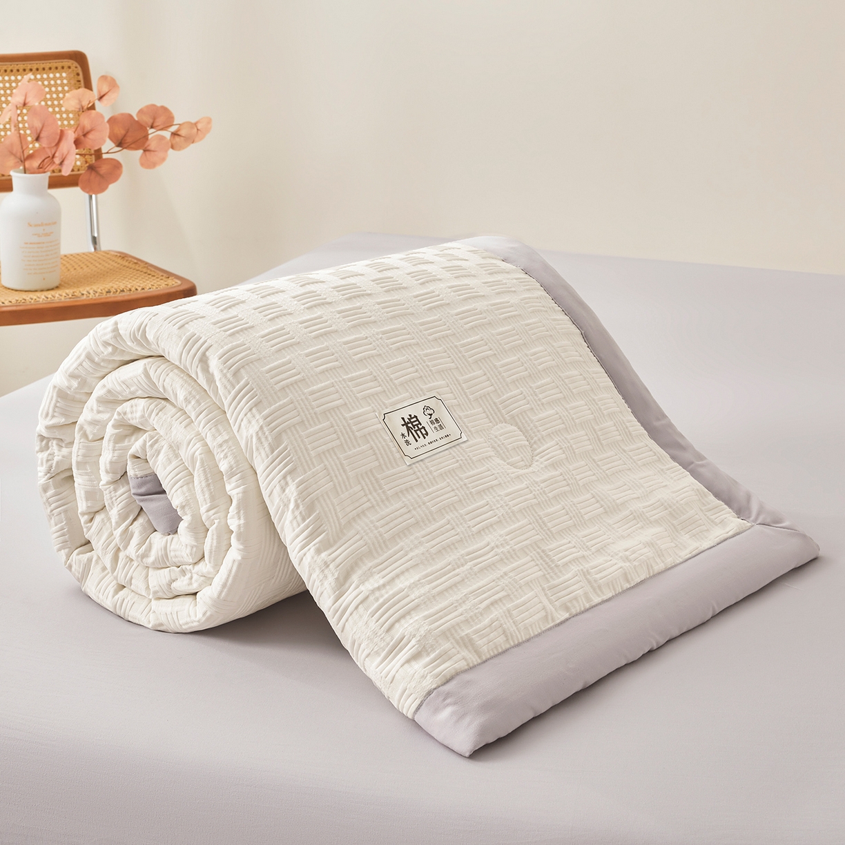 91家纺网 家纺一手货源 找家纺 好睡棉 2026新款华夫格双拼夏被夏凉被空调被新疆棉花被子 白拼灰