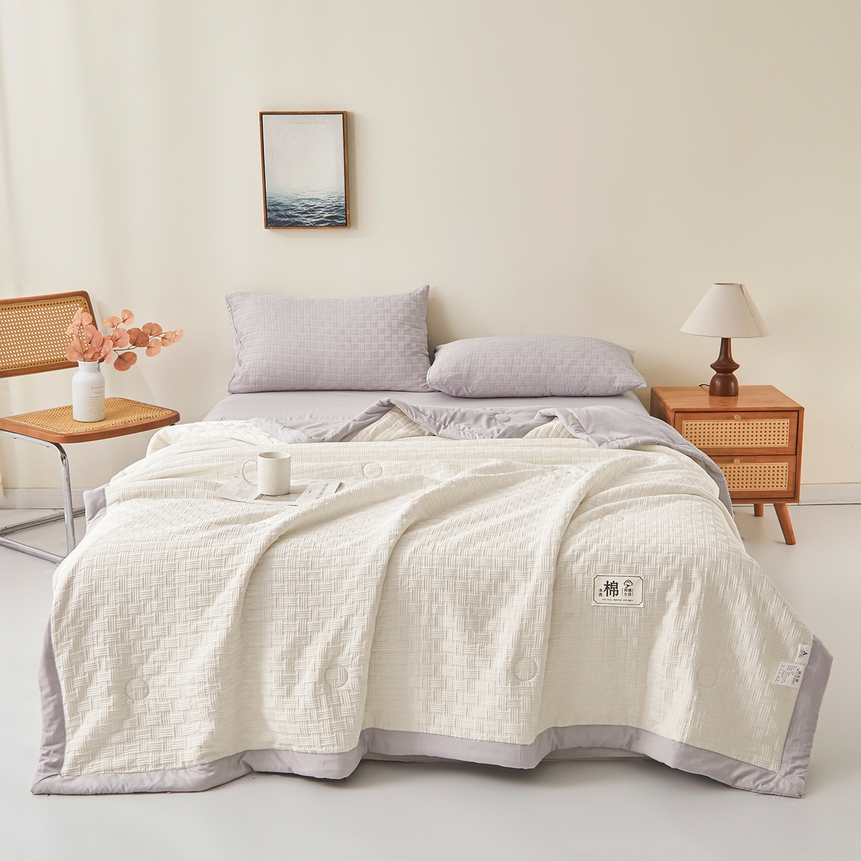 91家纺网 家纺一手货源 找家纺 好睡棉 2026新款华夫格双拼夏被夏凉被空调被新疆棉花被子 白拼灰