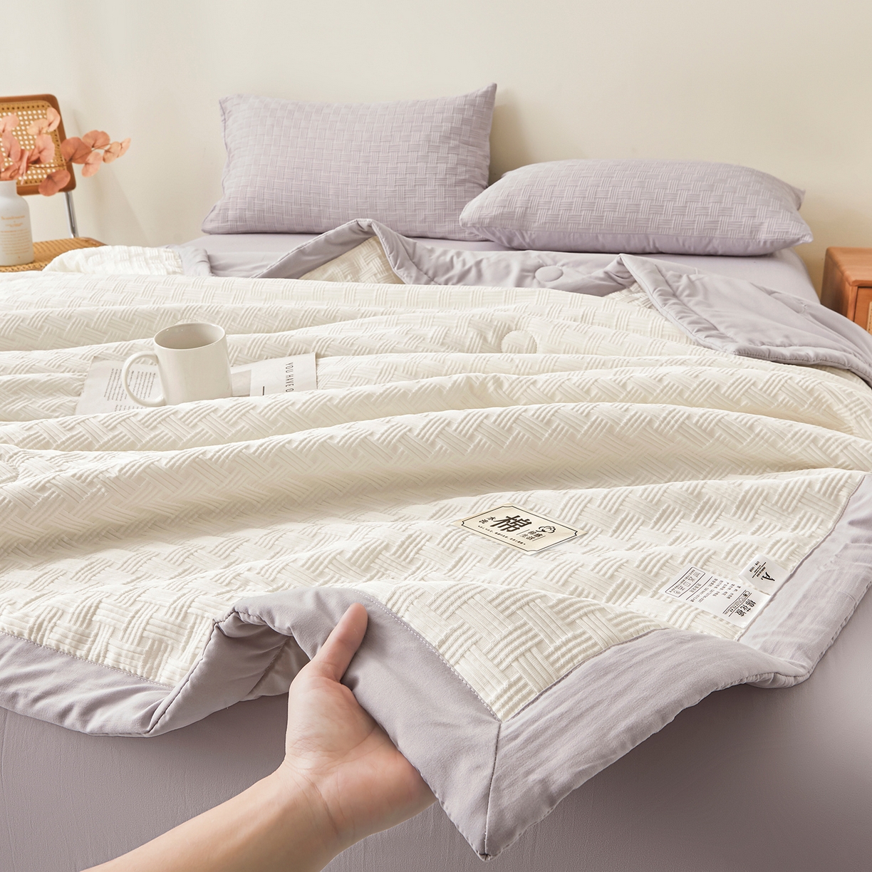 91家纺网 家纺一手货源 找家纺 好睡棉 2026新款华夫格双拼夏被夏凉被空调被新疆棉花被子 白拼灰