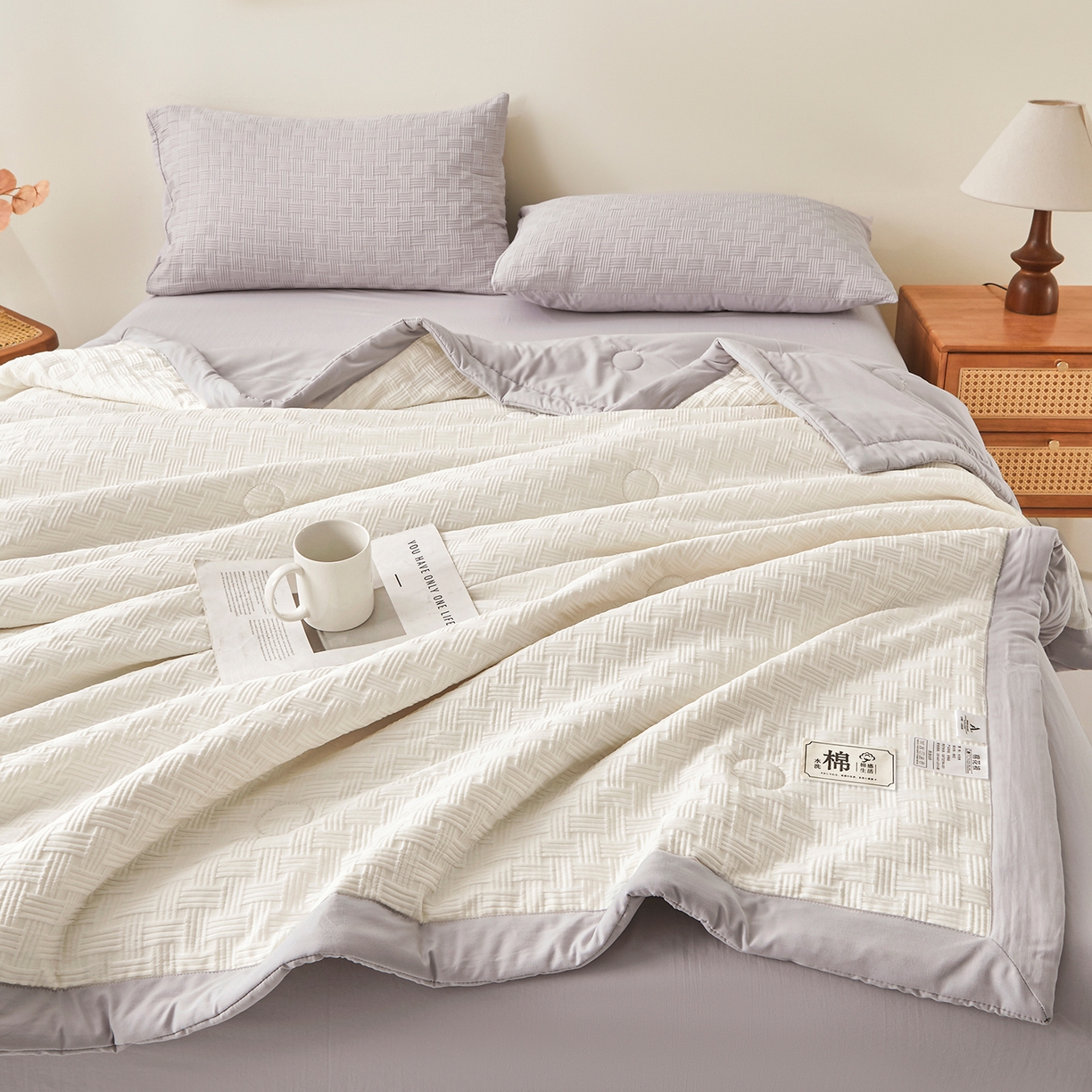 91家纺网 家纺一手货源 找家纺 好睡棉 2026新款华夫格双拼夏被夏凉被空调被新疆棉花被子 白拼灰