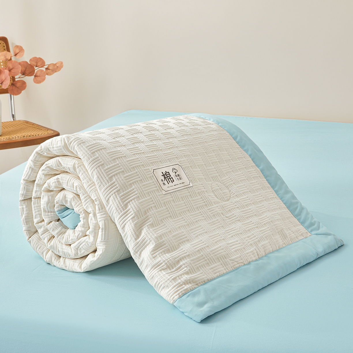 91家纺网 家纺一手货源 找家纺 好睡棉 2026新款华夫格双拼夏被夏凉被空调被新疆棉花被子 白拼蓝