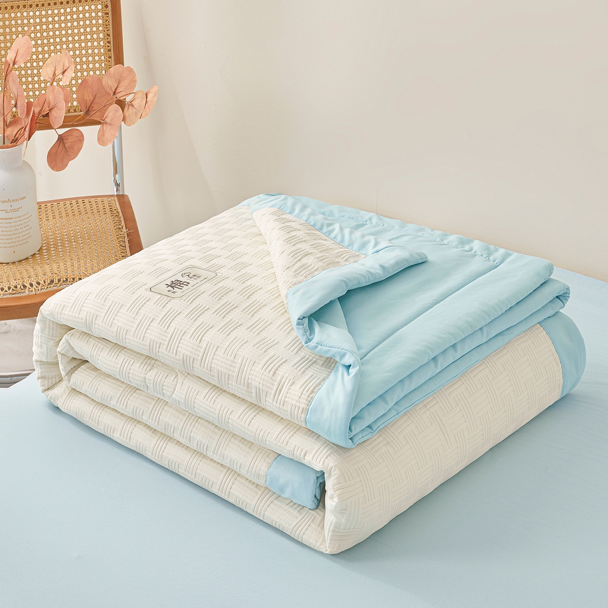 91家纺网 家纺一手货源 找家纺 好睡棉 2026新款华夫格双拼夏被夏凉被空调被新疆棉花被子 白拼蓝