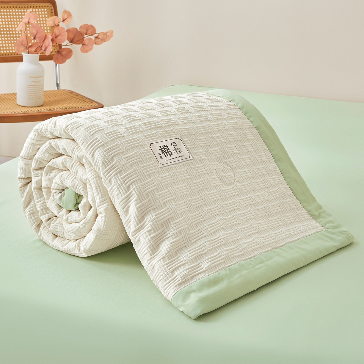 91家纺网 家纺一手货源 找家纺 好睡棉 2026新款华夫格双拼夏被夏凉被空调被新疆棉花被子 白拼绿