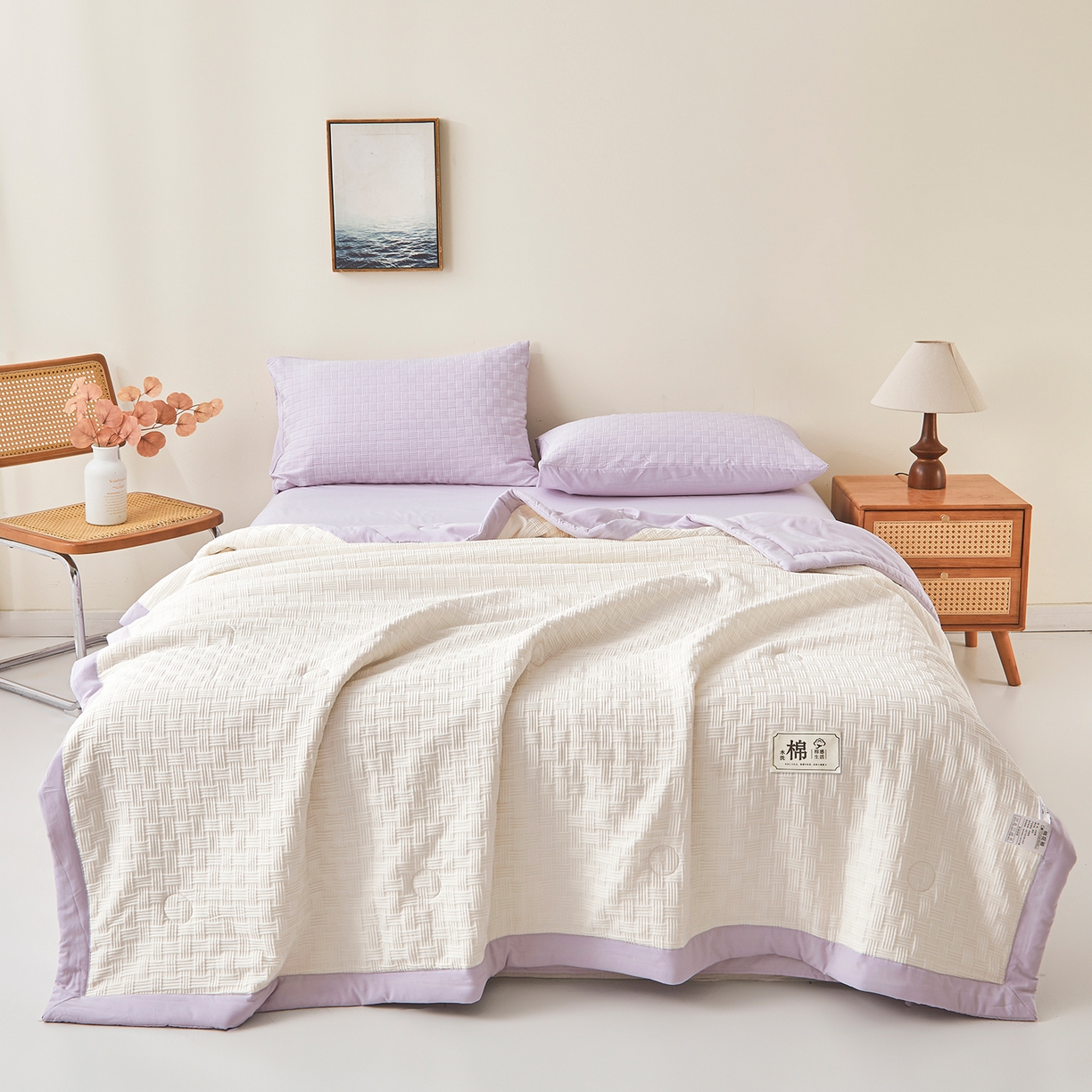 91家纺网 家纺一手货源 找家纺 好睡棉 2026新款华夫格双拼夏被夏凉被空调被新疆棉花被子 白拼紫