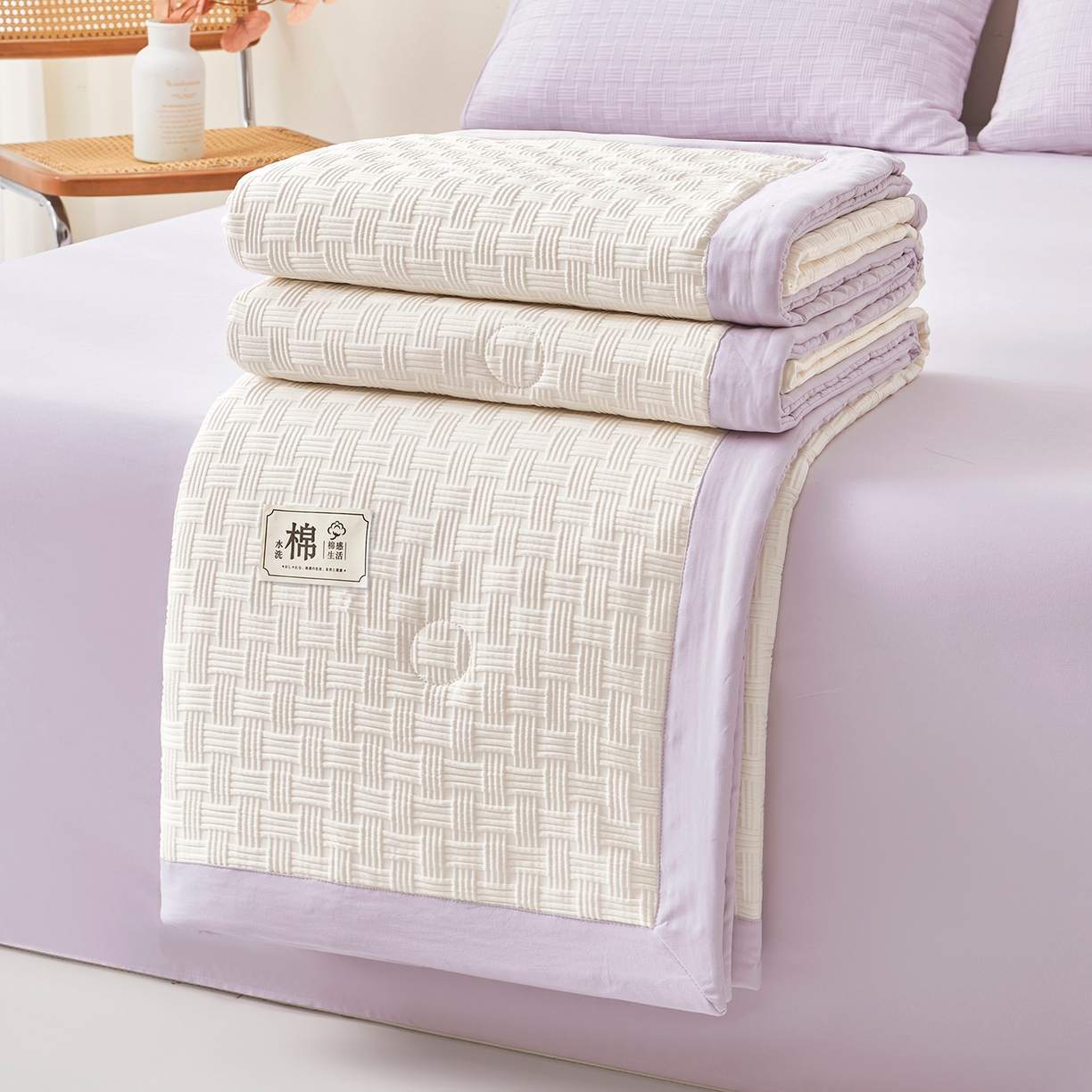 91家纺网 家纺一手货源 找家纺 好睡棉 2026新款华夫格双拼夏被夏凉被空调被新疆棉花被子 白拼紫