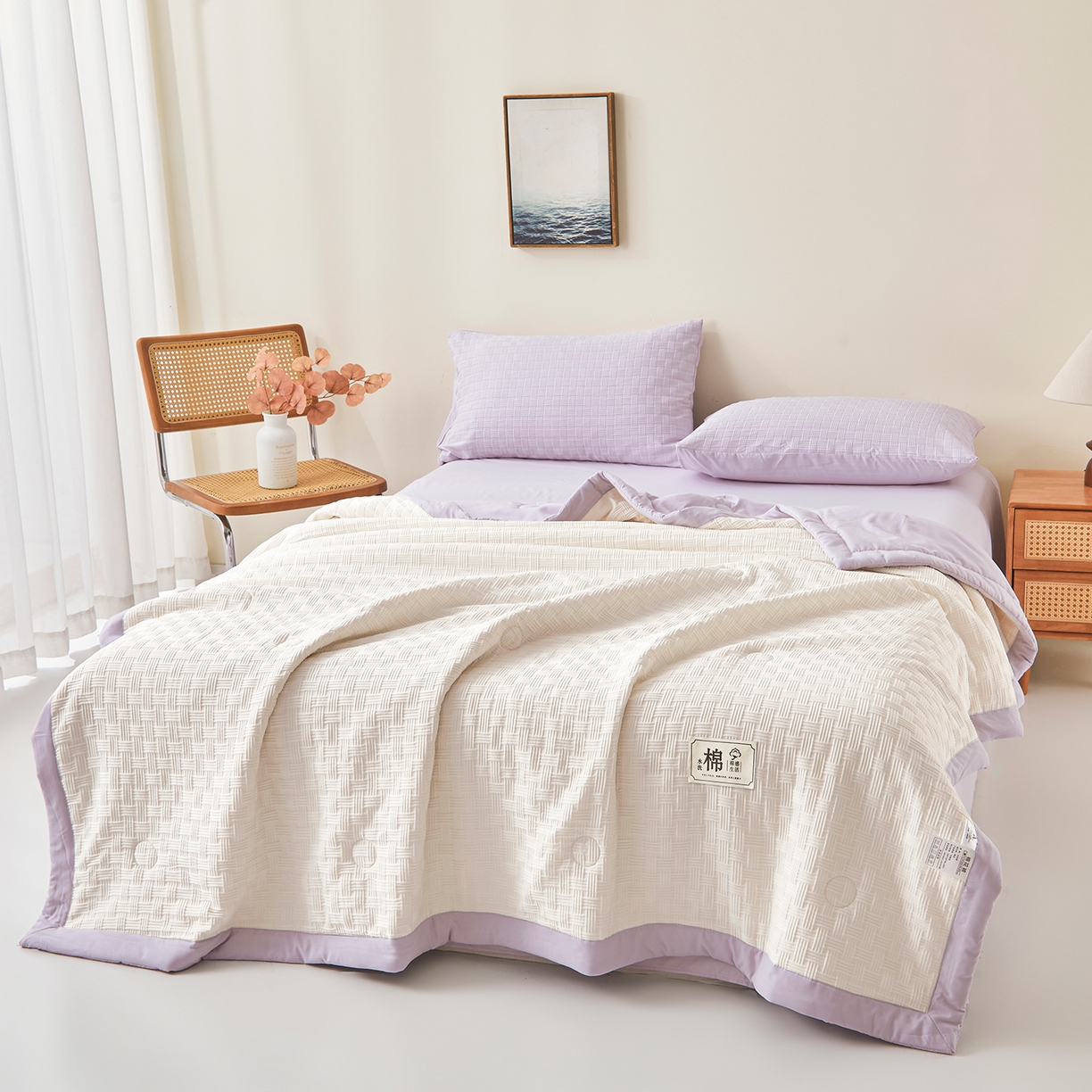 91家纺网 家纺一手货源 找家纺 好睡棉 2026新款华夫格双拼夏被夏凉被空调被新疆棉花被子 白拼紫