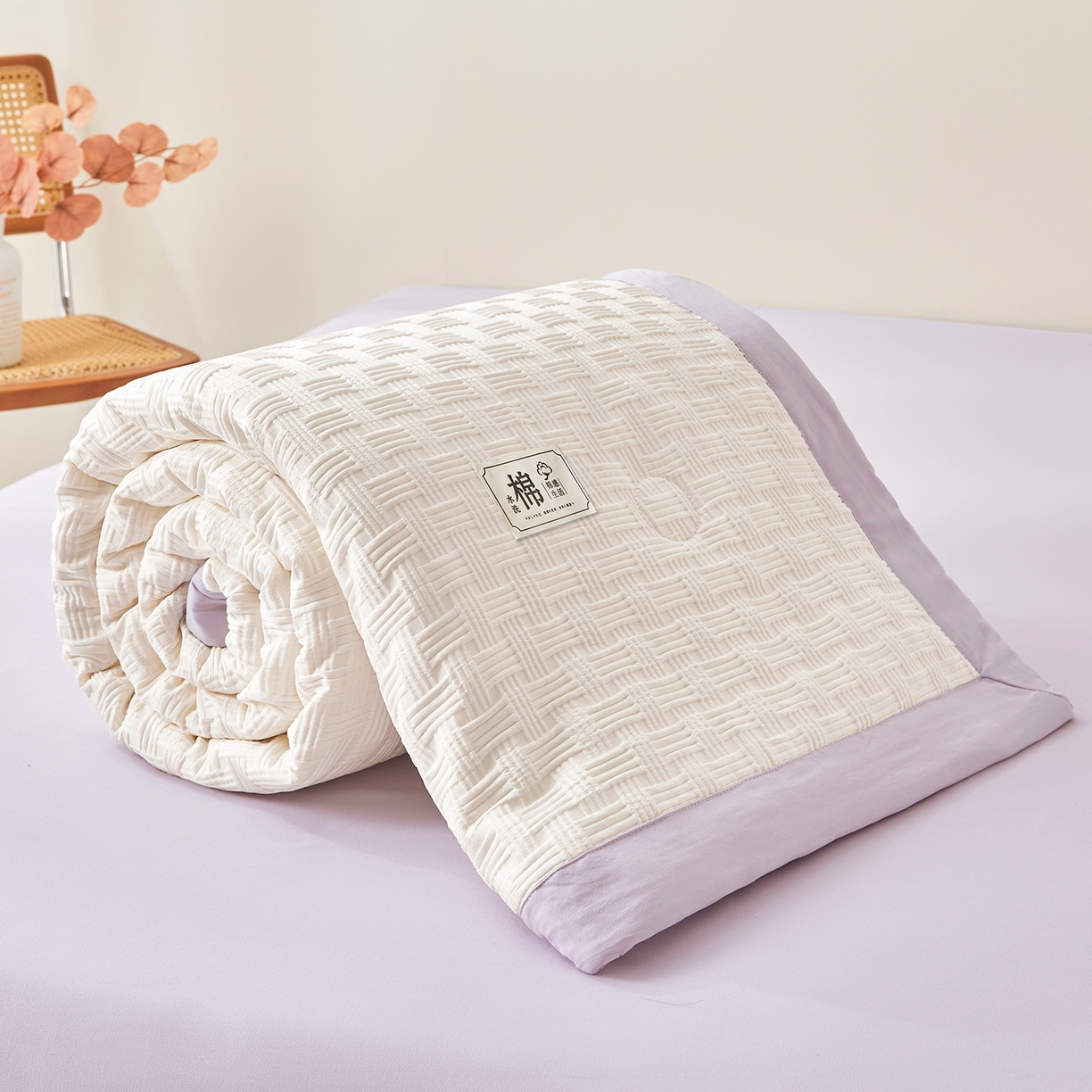 91家纺网 家纺一手货源 找家纺 好睡棉 2026新款华夫格双拼夏被夏凉被空调被新疆棉花被子 白拼紫