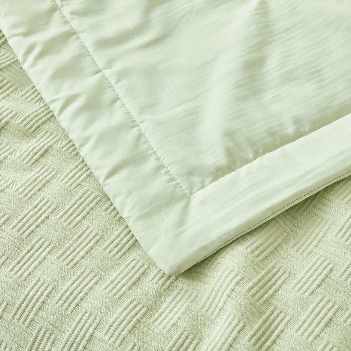 91家纺网 家纺一手货源 找家纺 好睡棉 2026新款华夫格双拼夏被夏凉被空调被新疆棉花被子 薄荷绿