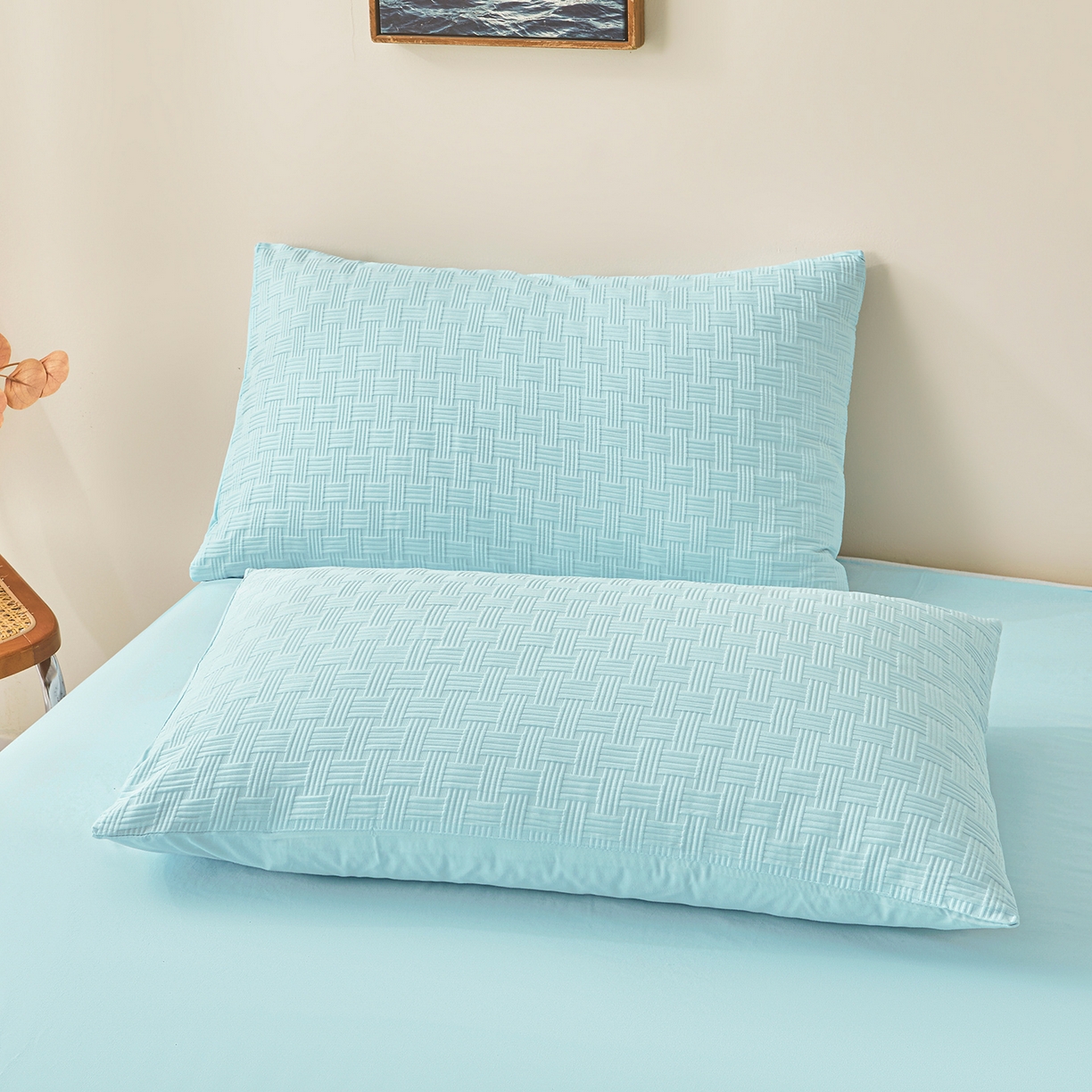 91家纺网 家纺一手货源 找家纺 好睡棉 2026新款华夫格双拼夏被夏凉被空调被新疆棉花被子 冰山蓝