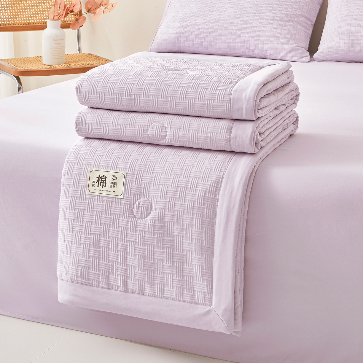 91家纺网 家纺一手货源 找家纺 好睡棉 2026新款华夫格双拼夏被夏凉被空调被新疆棉花被子 香芋紫