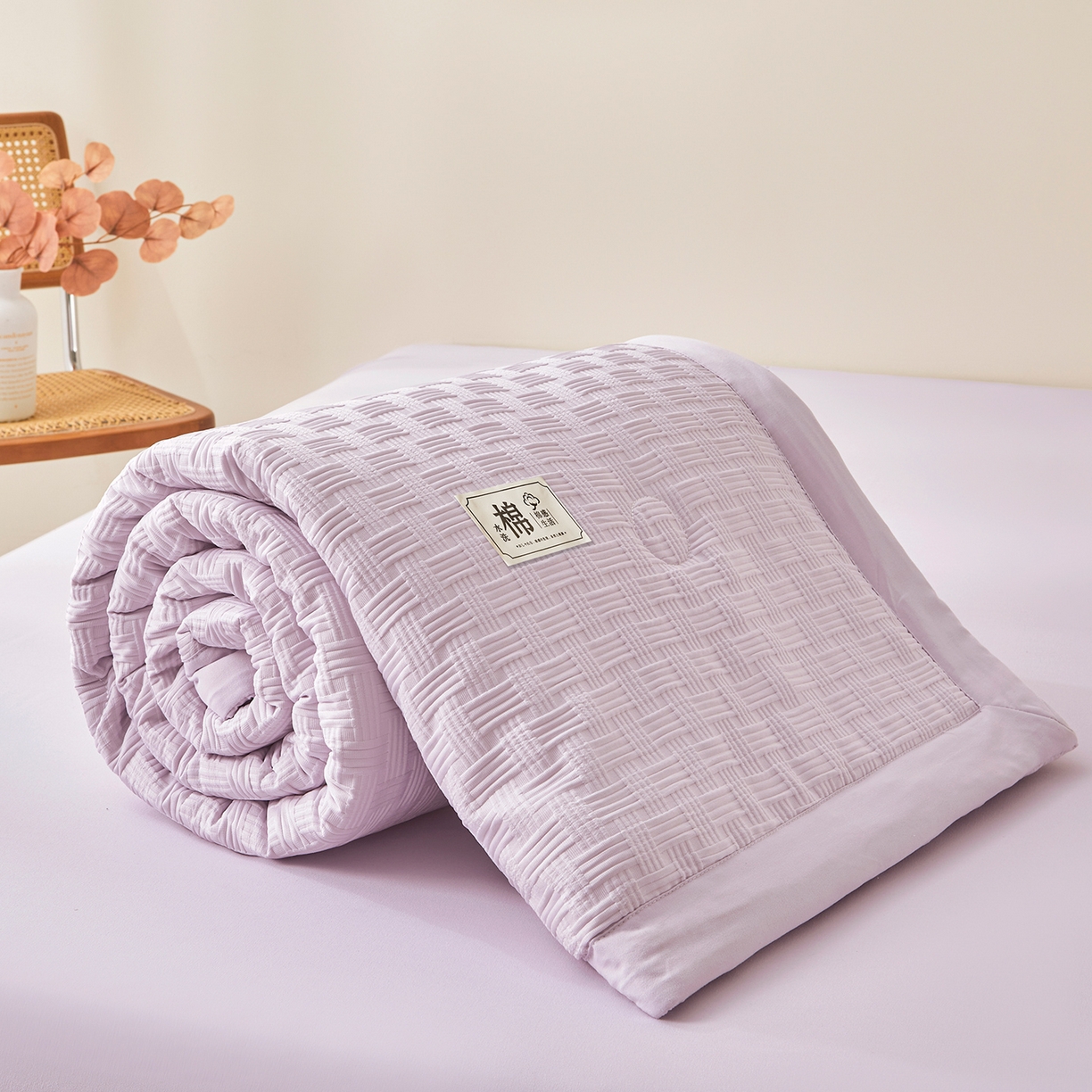 91家纺网 家纺一手货源 找家纺 好睡棉 2026新款华夫格双拼夏被夏凉被空调被新疆棉花被子 香芋紫