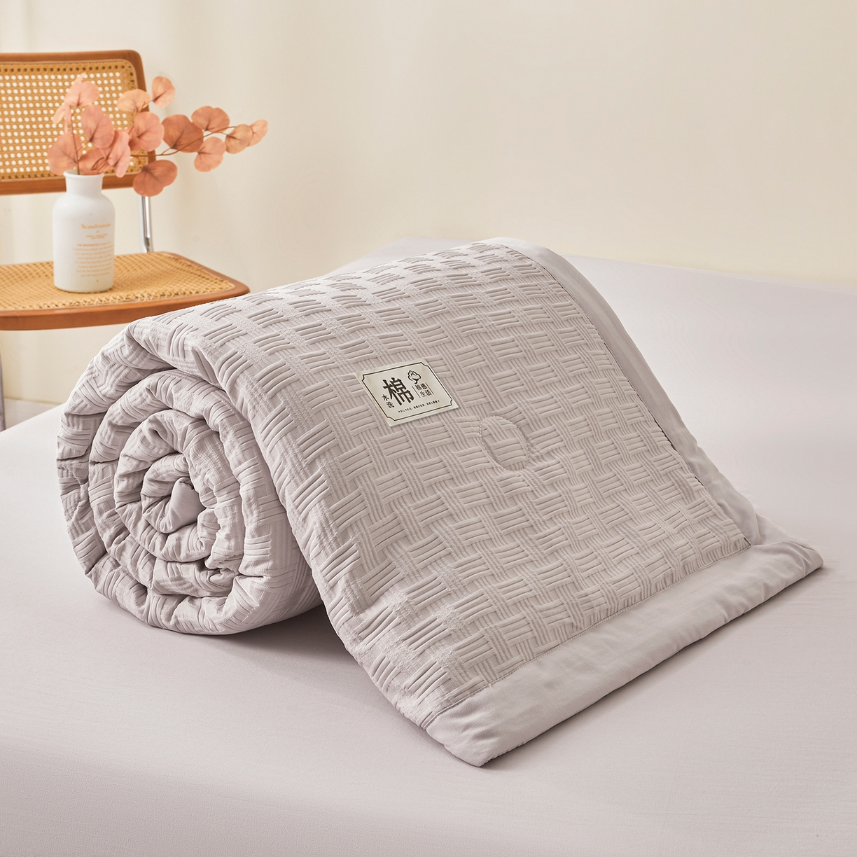 91家纺网 家纺一手货源 找家纺 好睡棉 2026新款华夫格双拼夏被夏凉被空调被新疆棉花被子 星月灰