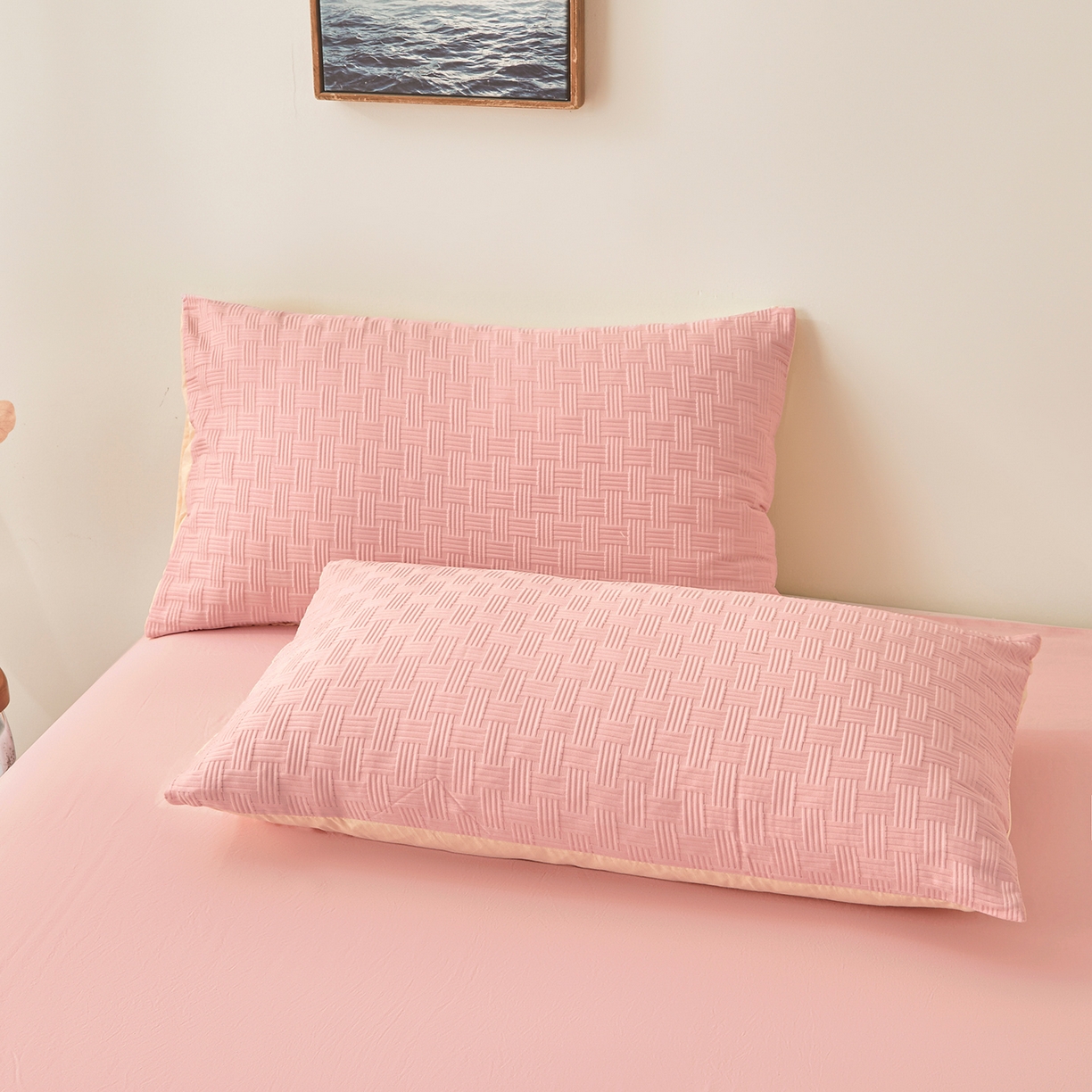 91家纺网 家纺一手货源 找家纺 好睡棉 2026新款华夫格双拼夏被夏凉被空调被新疆棉花被子 樱花粉