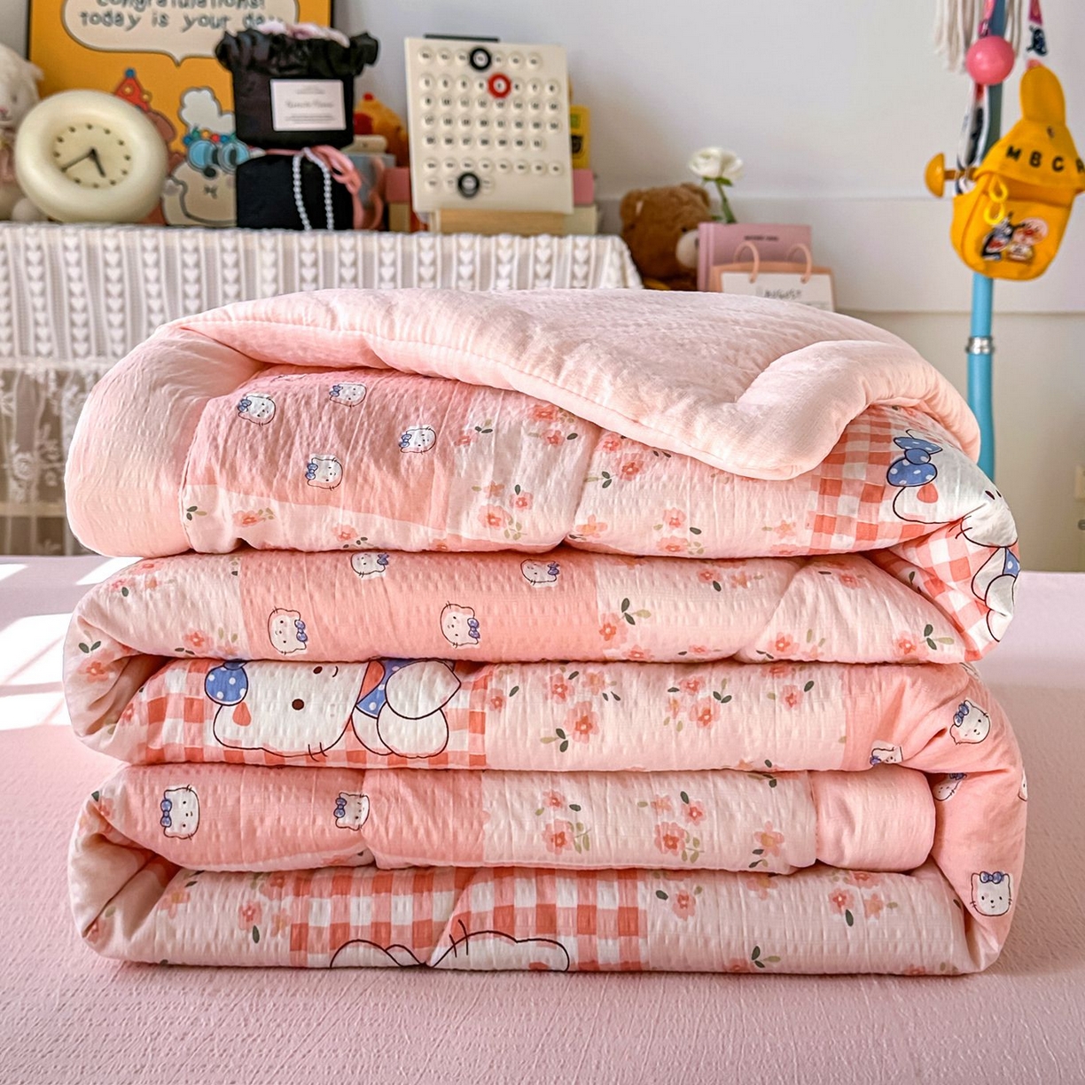 91家纺网 家纺一手货源 找家纺 卡斯诺家纺馆 2026新款皱皱棉双层纱夏被四件套下载文件包含买家秀 花间喵语