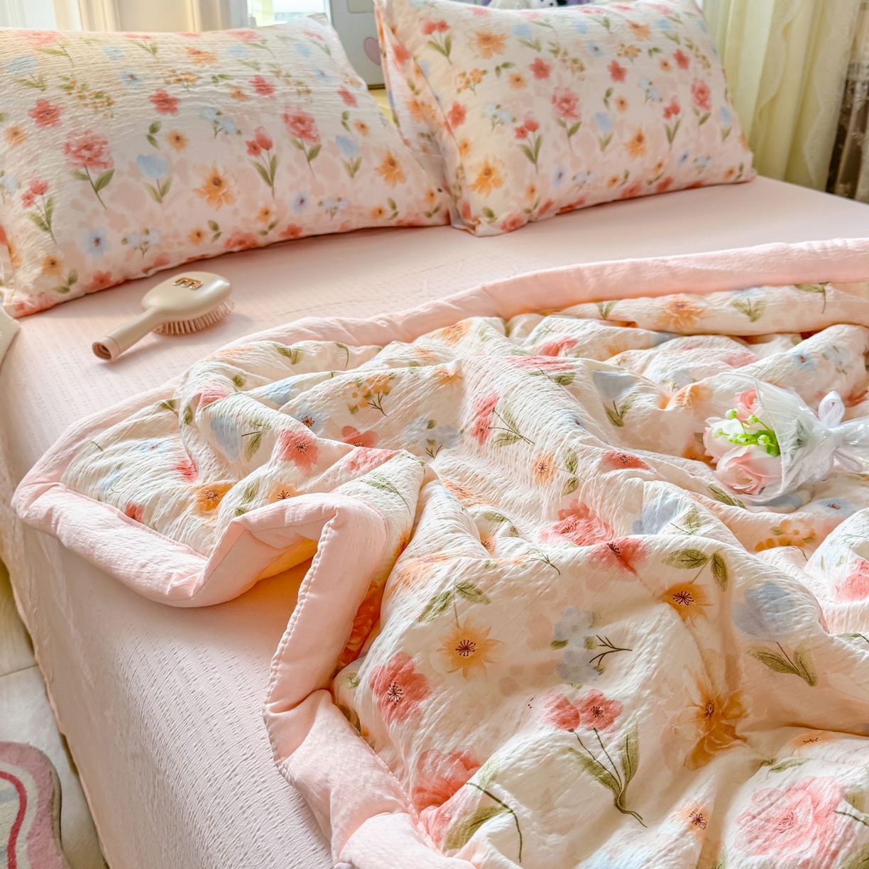 91家纺网 家纺一手货源 找家纺 卡斯诺家纺馆 2026新款皱皱棉双层纱夏被四件套下载文件包含买家秀 温柔蜜语