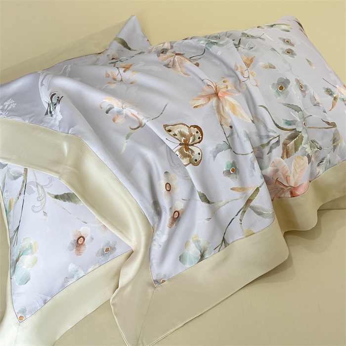 91家纺网 家纺一手货源 找家纺 蓝米卡夫 2026夏季新款60S天丝提花数码印花四件套（礼盒包装） 春之语-米