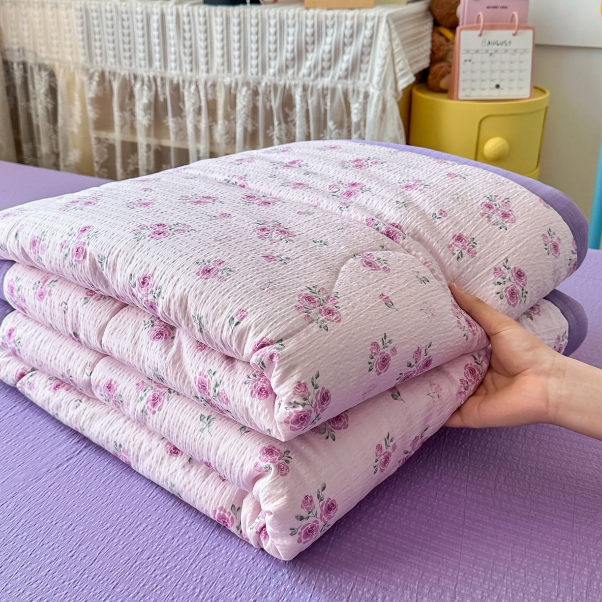 91家纺网 家纺一手货源 找家纺 卡斯诺家纺馆 2026新款皱皱棉双层纱夏被四件套下载文件包含买家秀 午后甜梦