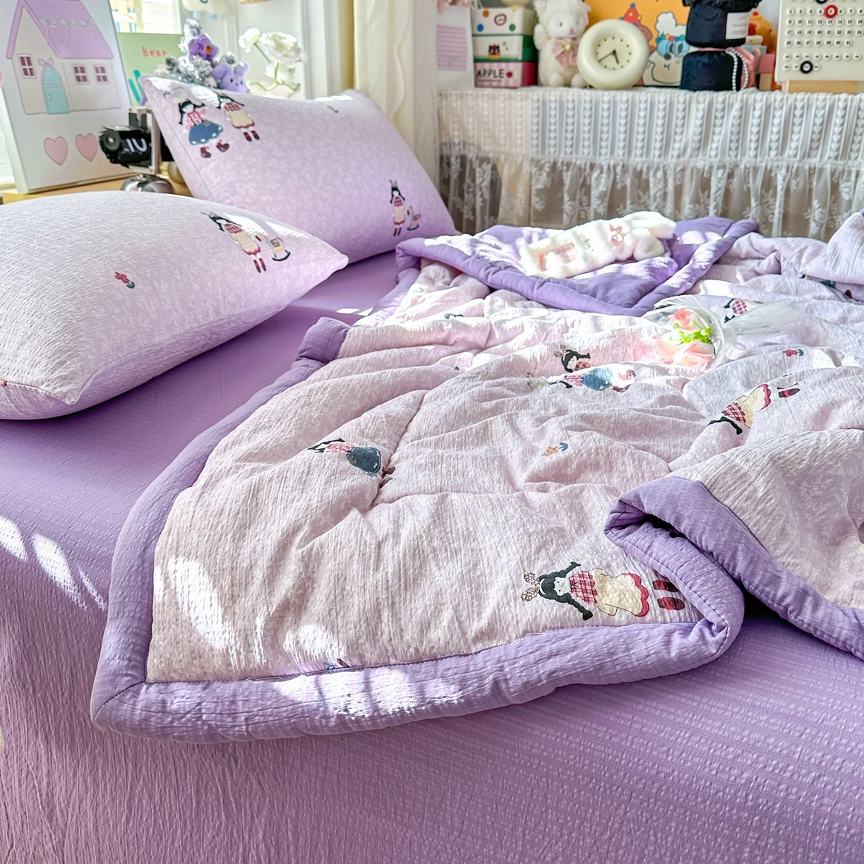 91家纺网 家纺一手货源 找家纺 卡斯诺家纺馆 2026新款皱皱棉双层纱夏被四件套下载文件包含买家秀 柔光邂逅