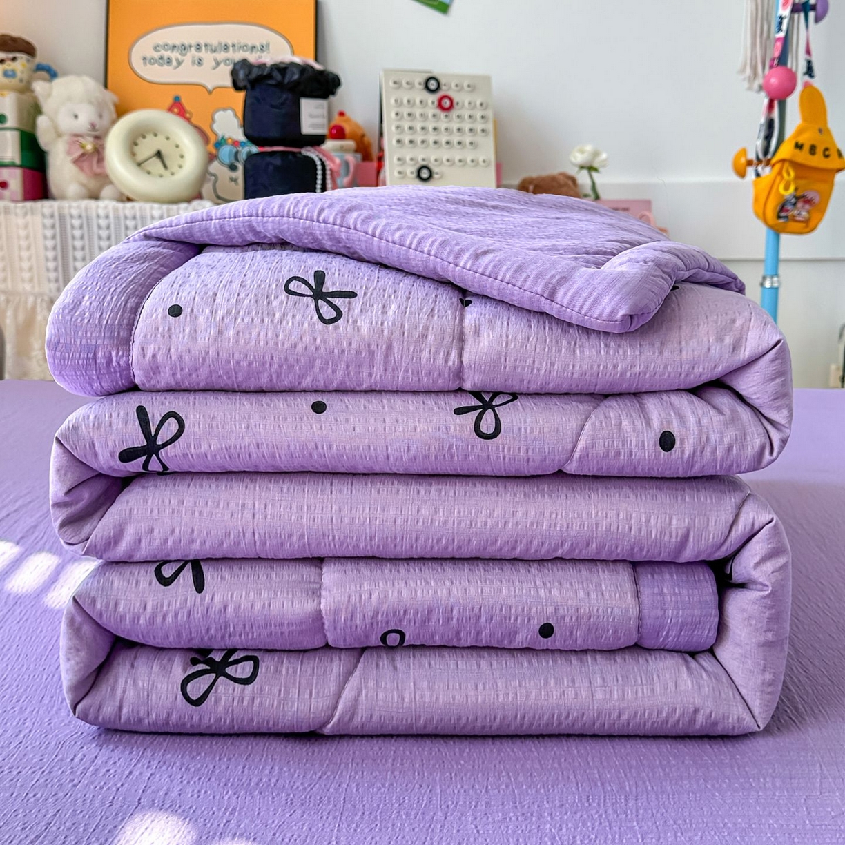 91家纺网 家纺一手货源 找家纺 卡斯诺家纺馆 2026新款皱皱棉双层纱夏被四件套下载文件包含买家秀 紫苏