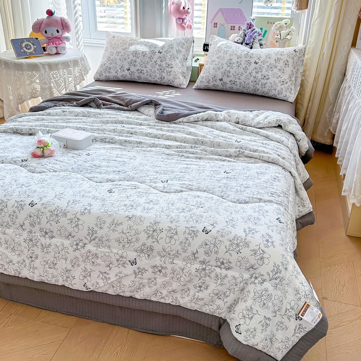 91家纺网 家纺一手货源 找家纺 卡斯诺家纺馆 2026新款皱皱棉双层纱夏被四件套下载文件包含买家秀 雨蝶