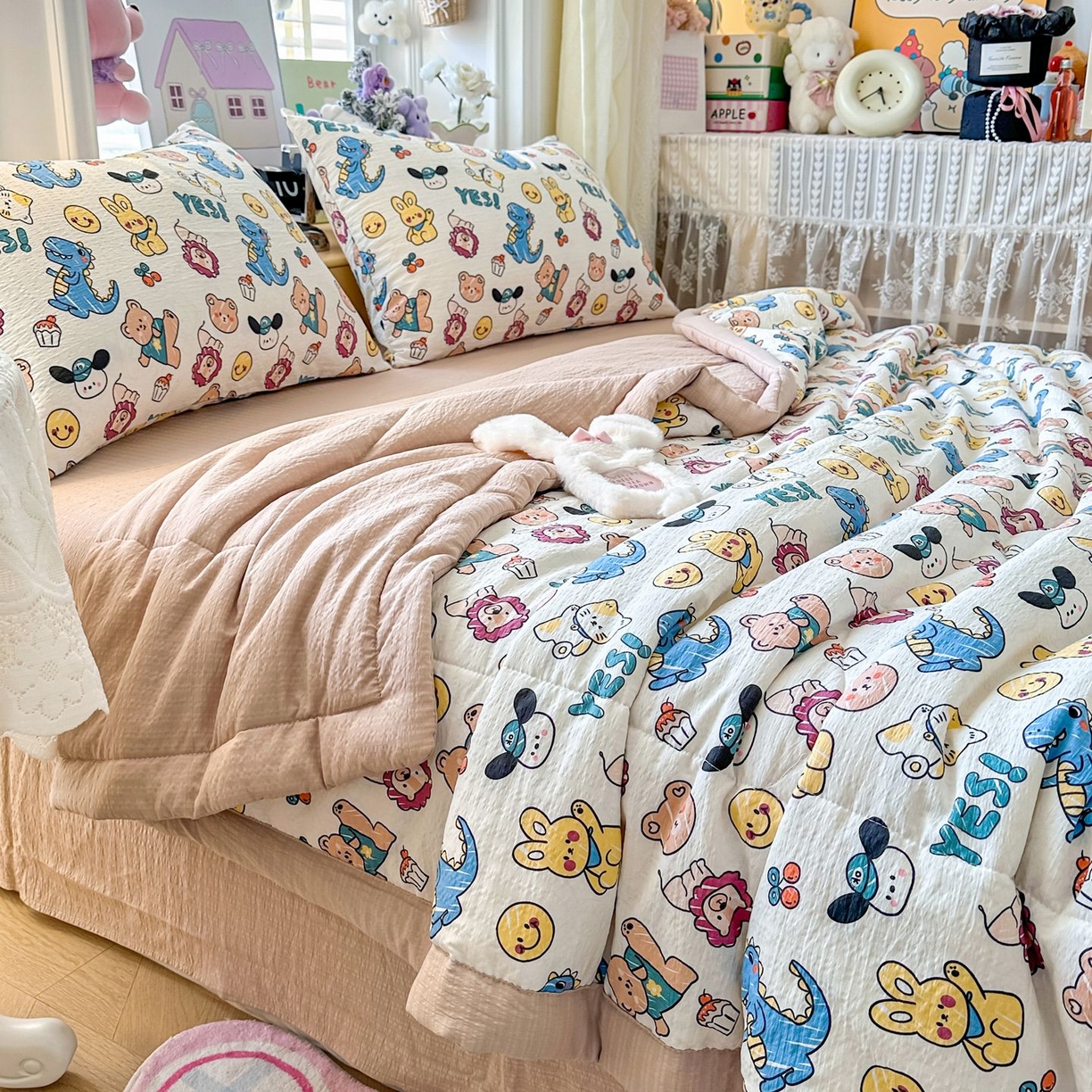 91家纺网 家纺一手货源 找家纺 卡斯诺家纺馆 2026新款皱皱棉双层纱夏被四件套下载文件包含买家秀 动物之家