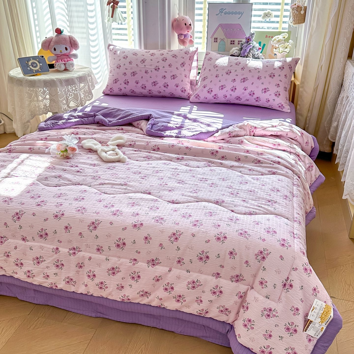 91家纺网 家纺一手货源 找家纺 卡斯诺家纺馆 2026新款皱皱棉双层纱夏被四件套下载文件包含买家秀 午后甜梦