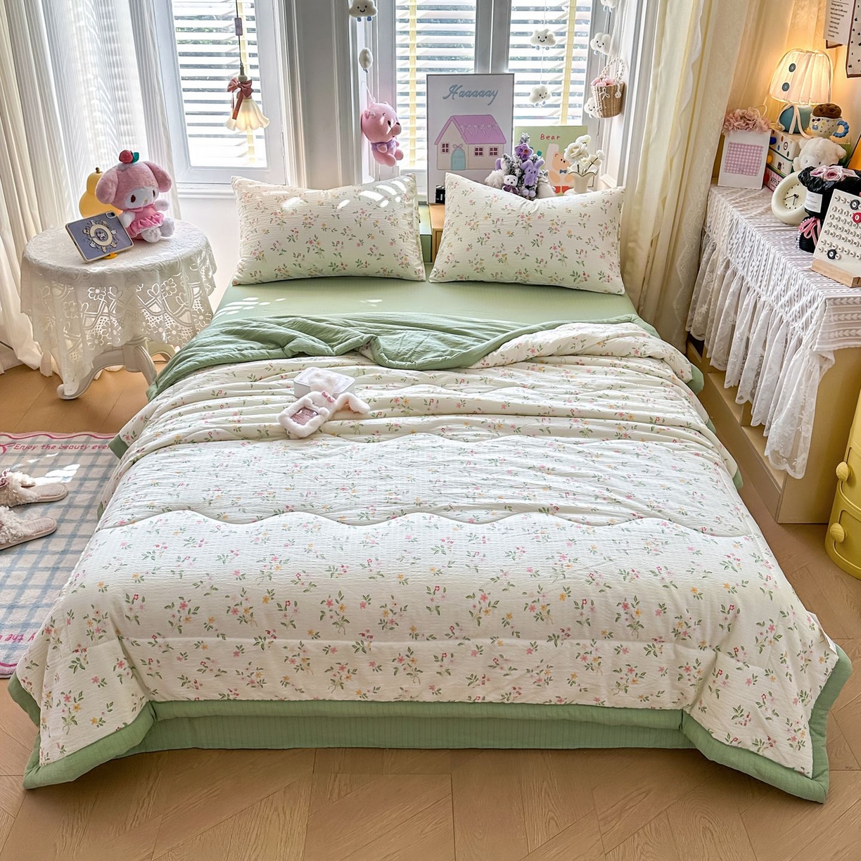 91家纺网 家纺一手货源 找家纺 卡斯诺家纺馆 2026新款皱皱棉双层纱夏被四件套下载文件包含买家秀 沁园春