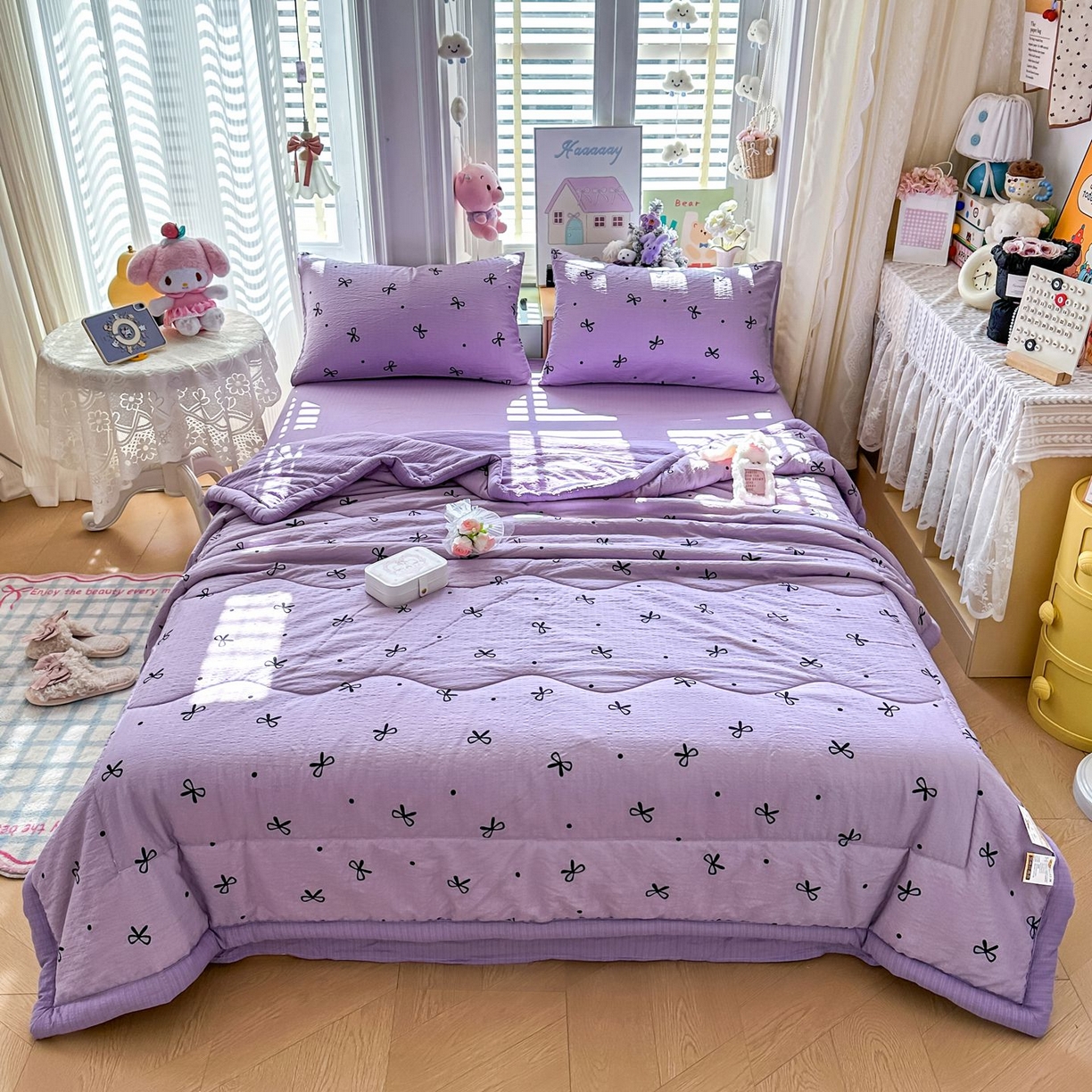 91家纺网 家纺一手货源 找家纺 卡斯诺家纺馆 2026新款皱皱棉双层纱夏被四件套下载文件包含买家秀 紫苏