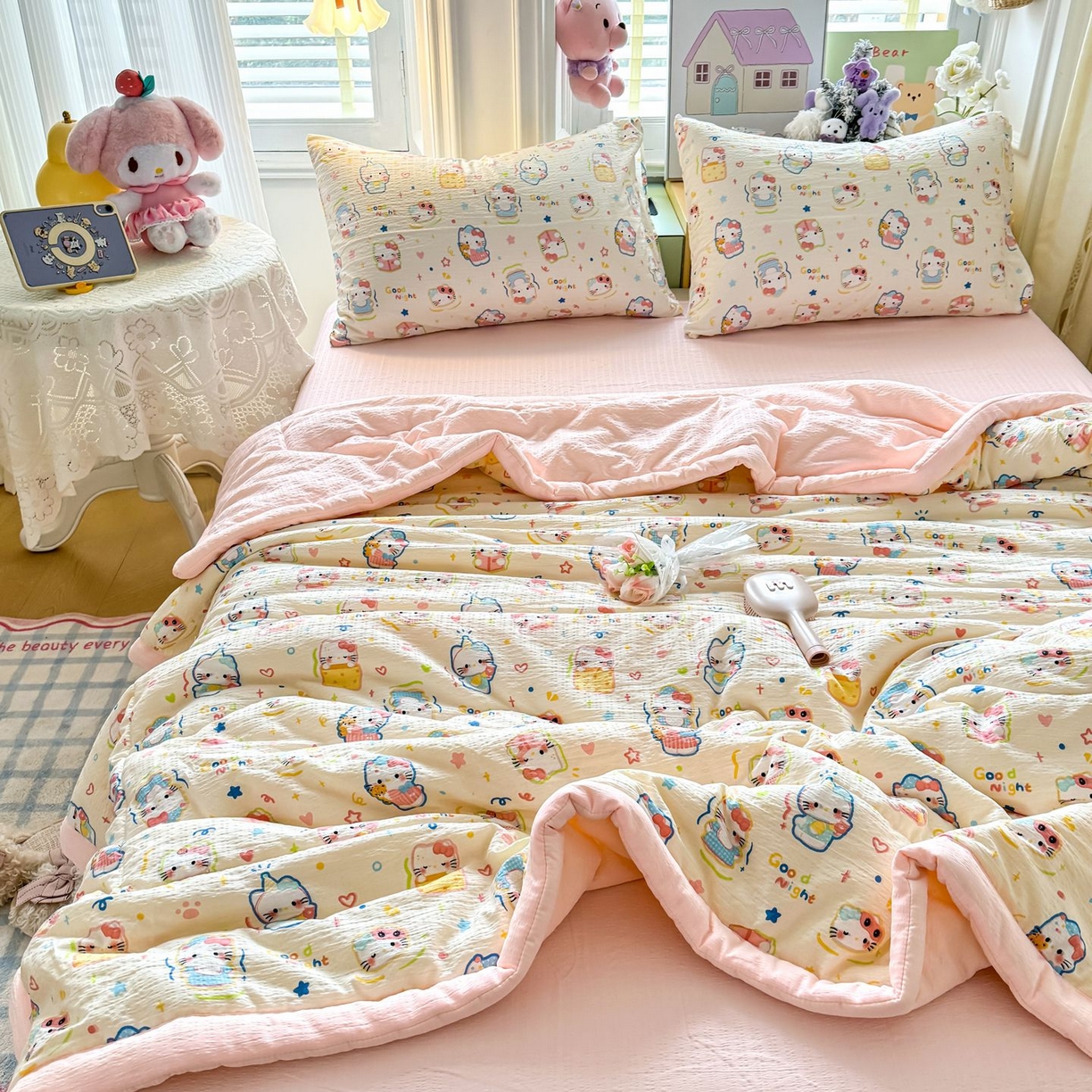 91家纺网 家纺一手货源 找家纺 卡斯诺家纺馆 2026新款皱皱棉双层纱夏被四件套下载文件包含买家秀 泡芙猫咪